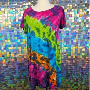 Vibrant Rainbow Tie Dye T-Shirt Mini Dress with Pocket
